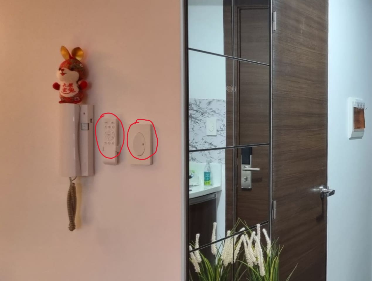 Use the right switch to turn on / off the ceiling fan and light. Use the remote control to adjust the fan speed.